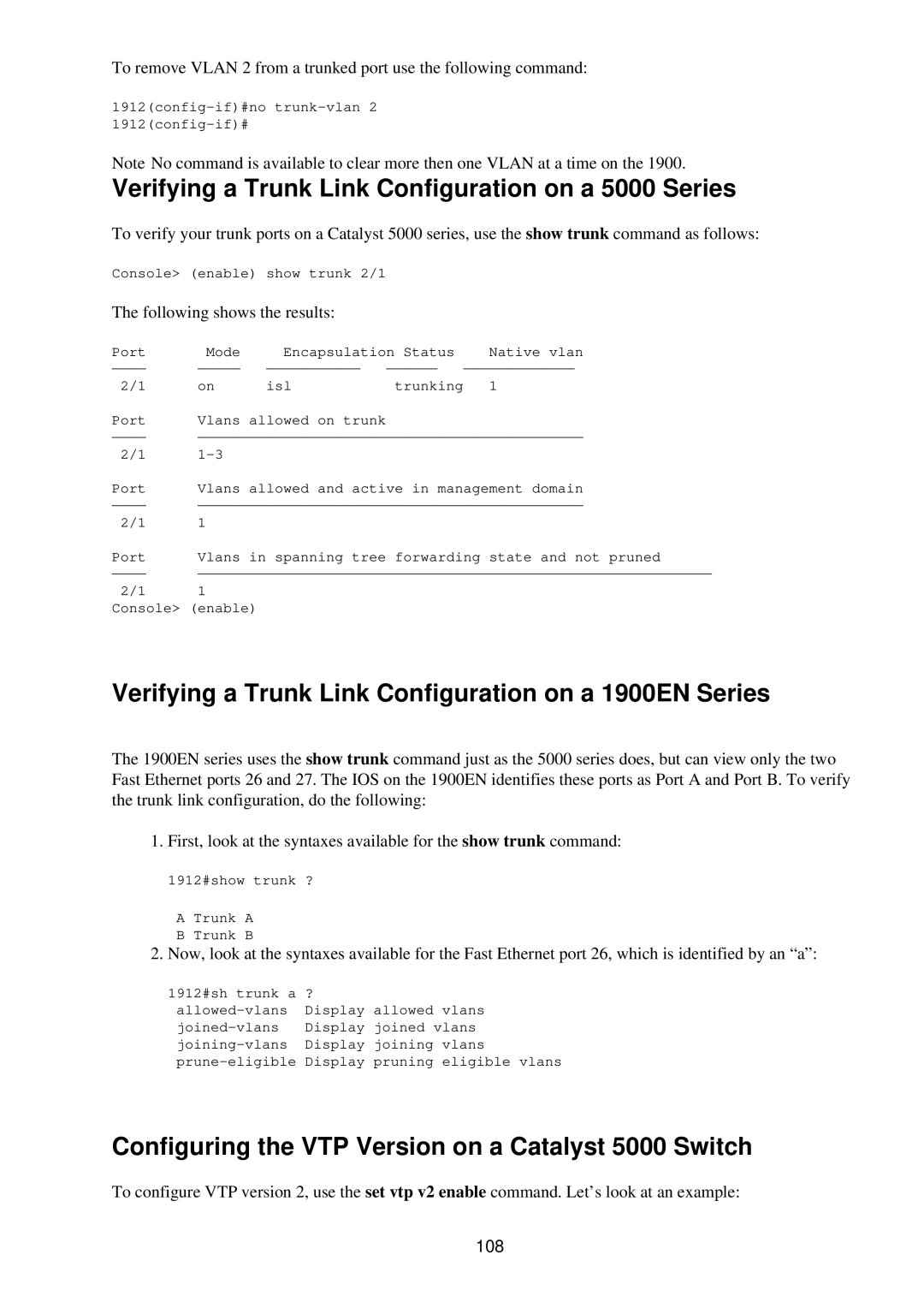 Cisco Systems RJ-45-to-AUX manual Verifying a Trunk Link Configuration on a 5000 Series, Following shows the results, 108 