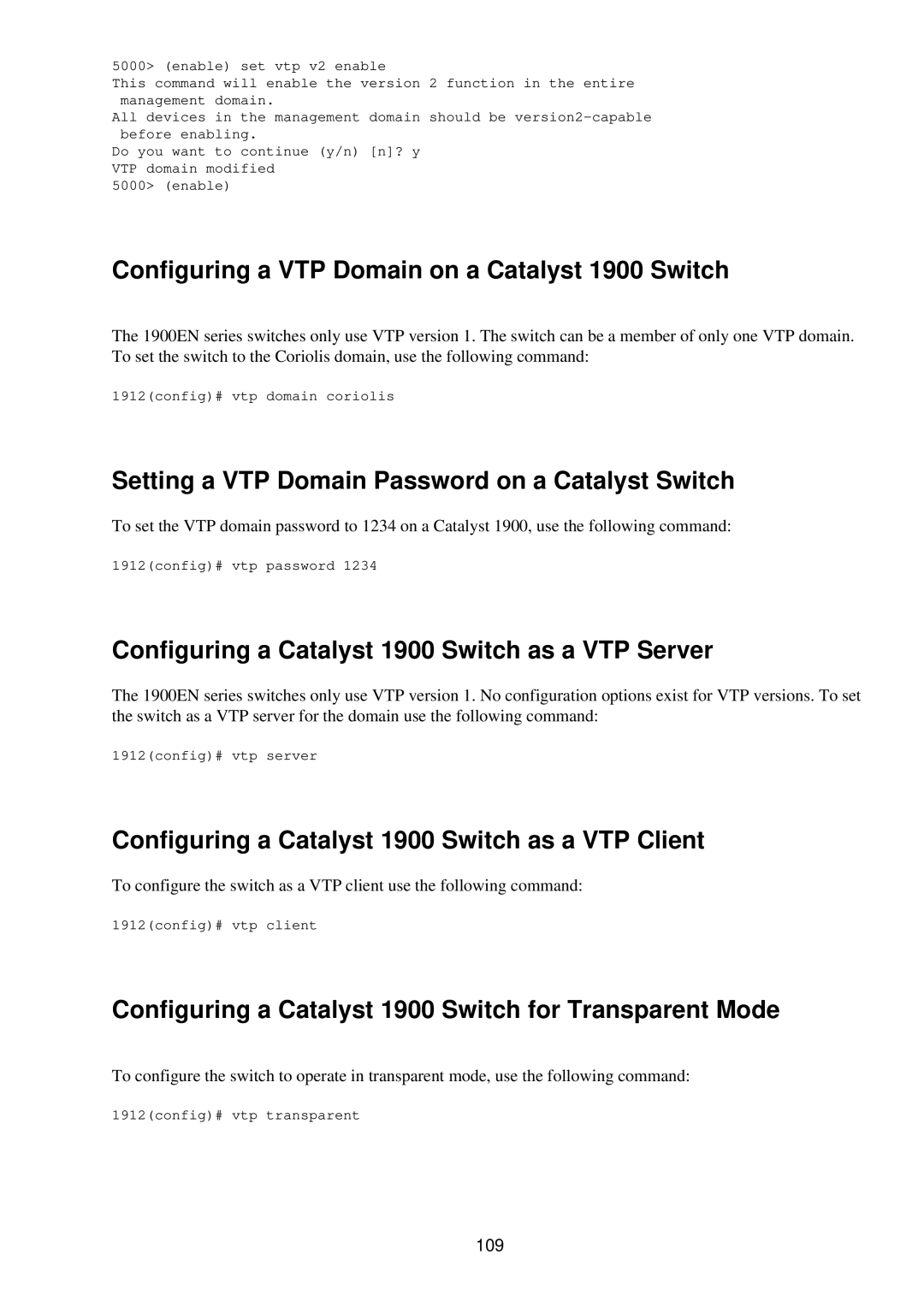 Cisco Systems RJ-45-to-AUX manual Configuring a VTP Domain on a Catalyst 1900 Switch 