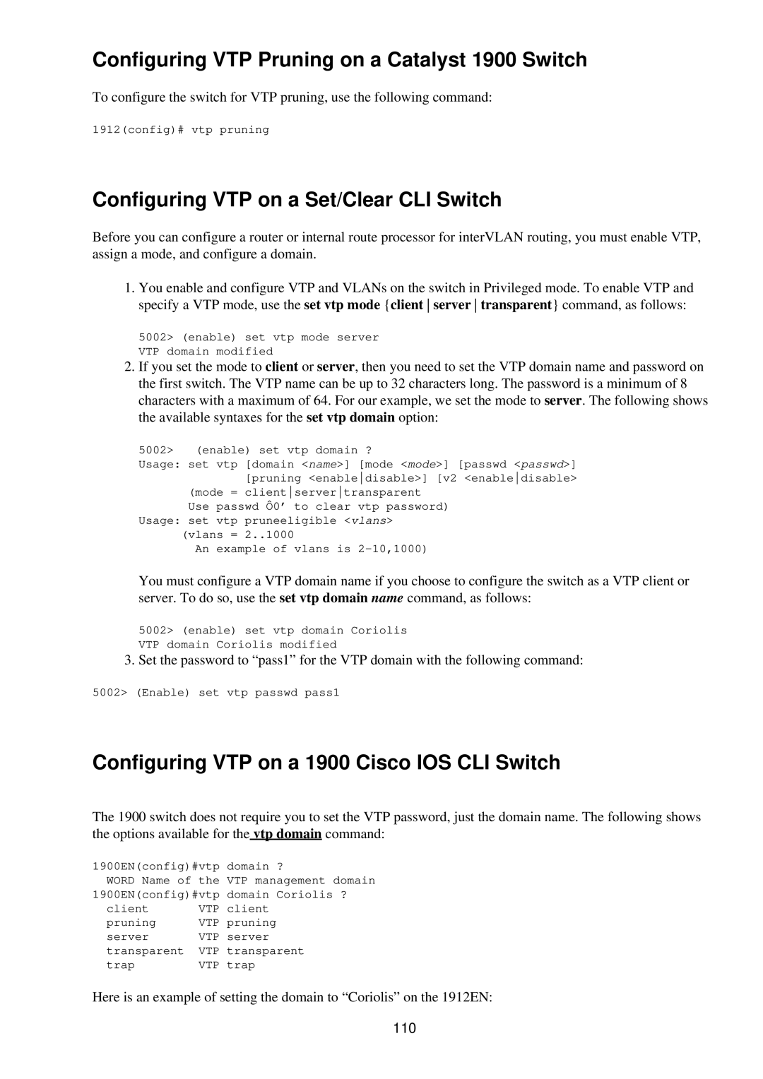 Cisco Systems RJ-45-to-AUX Configuring VTP Pruning on a Catalyst 1900 Switch, Configuring VTP on a Set/Clear CLI Switch 