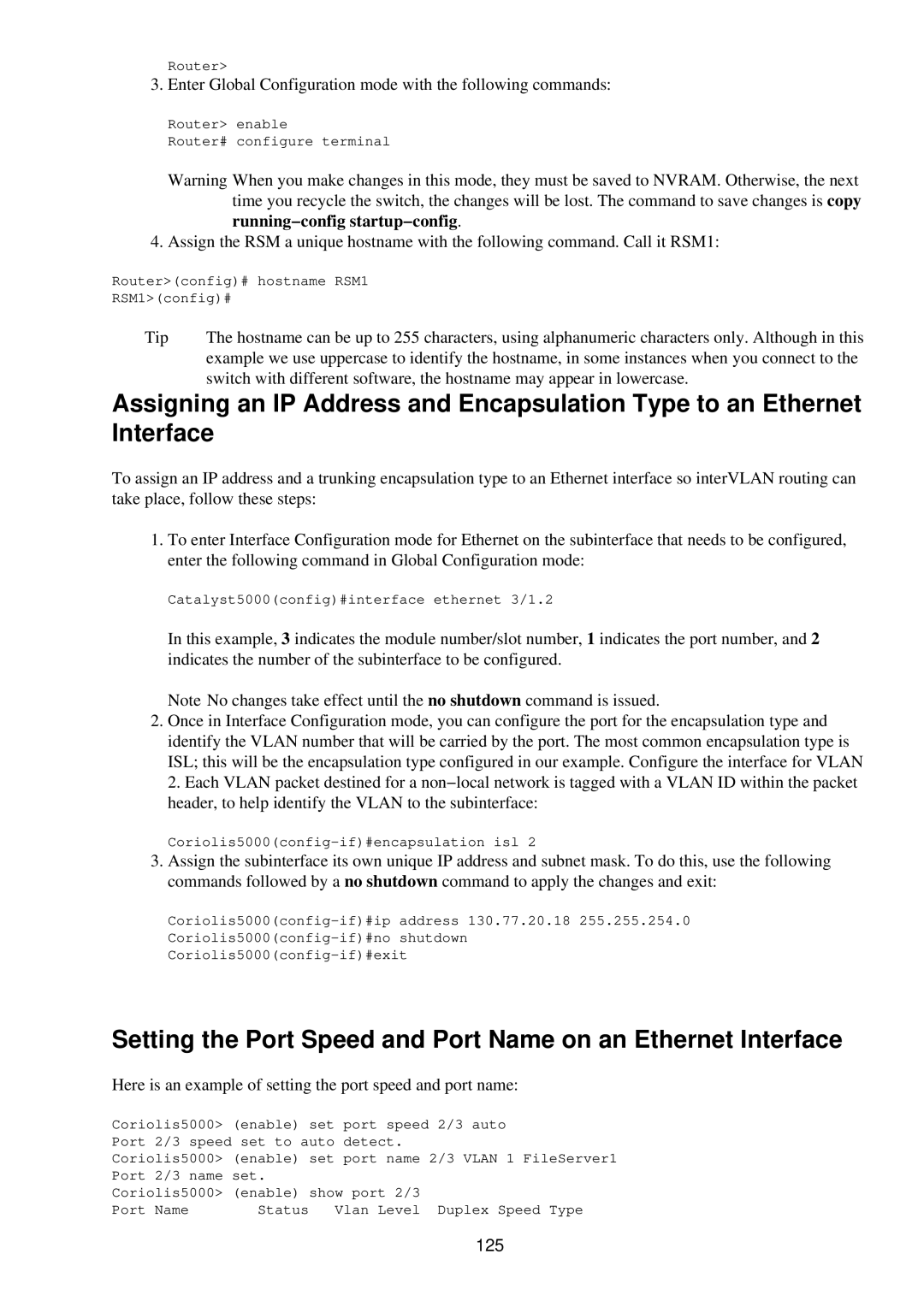 Cisco Systems RJ-45-to-AUX manual Enter Global Configuration mode with the following commands, 125 