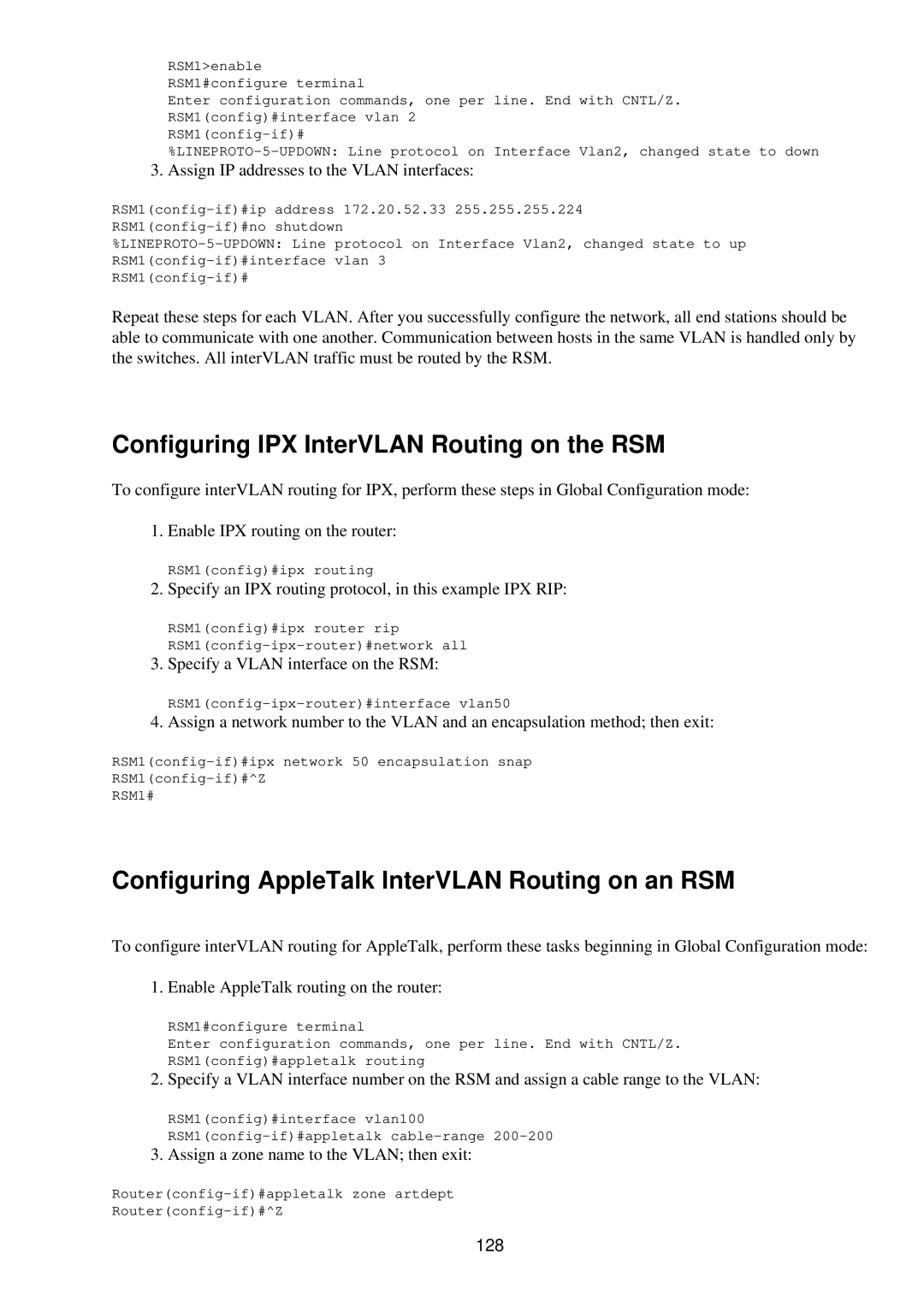 Cisco Systems RJ-45-to-AUX Configuring IPX InterVLAN Routing on the RSM, Configuring AppleTalk InterVLAN Routing on an RSM 