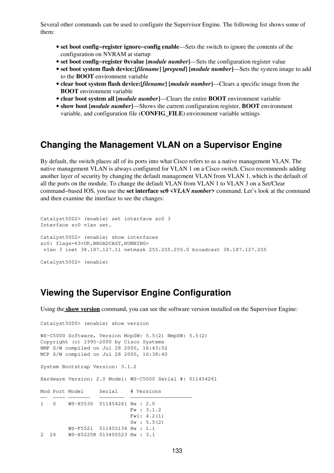 Cisco Systems RJ-45-to-AUX manual Changing the Management Vlan on a Supervisor Engine, 133 