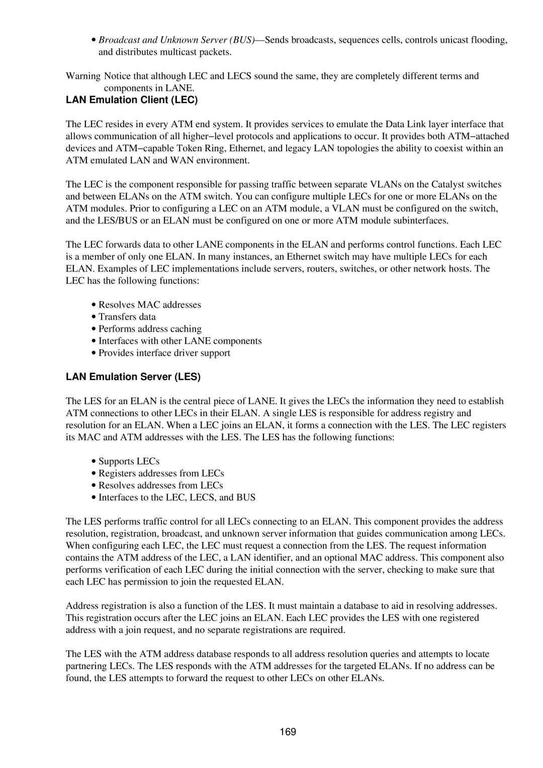 Cisco Systems RJ-45-to-AUX manual LAN Emulation Client LEC, LAN Emulation Server LES, 169 