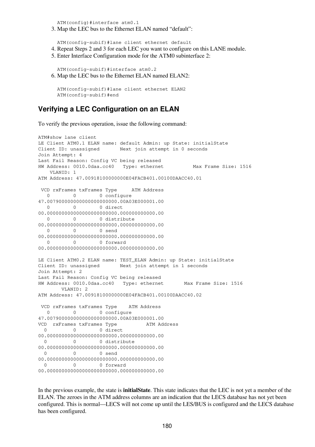 Cisco Systems RJ-45-to-AUX Verifying a LEC Configuration on an Elan, Map the LEC bus to the Ethernet Elan named default 