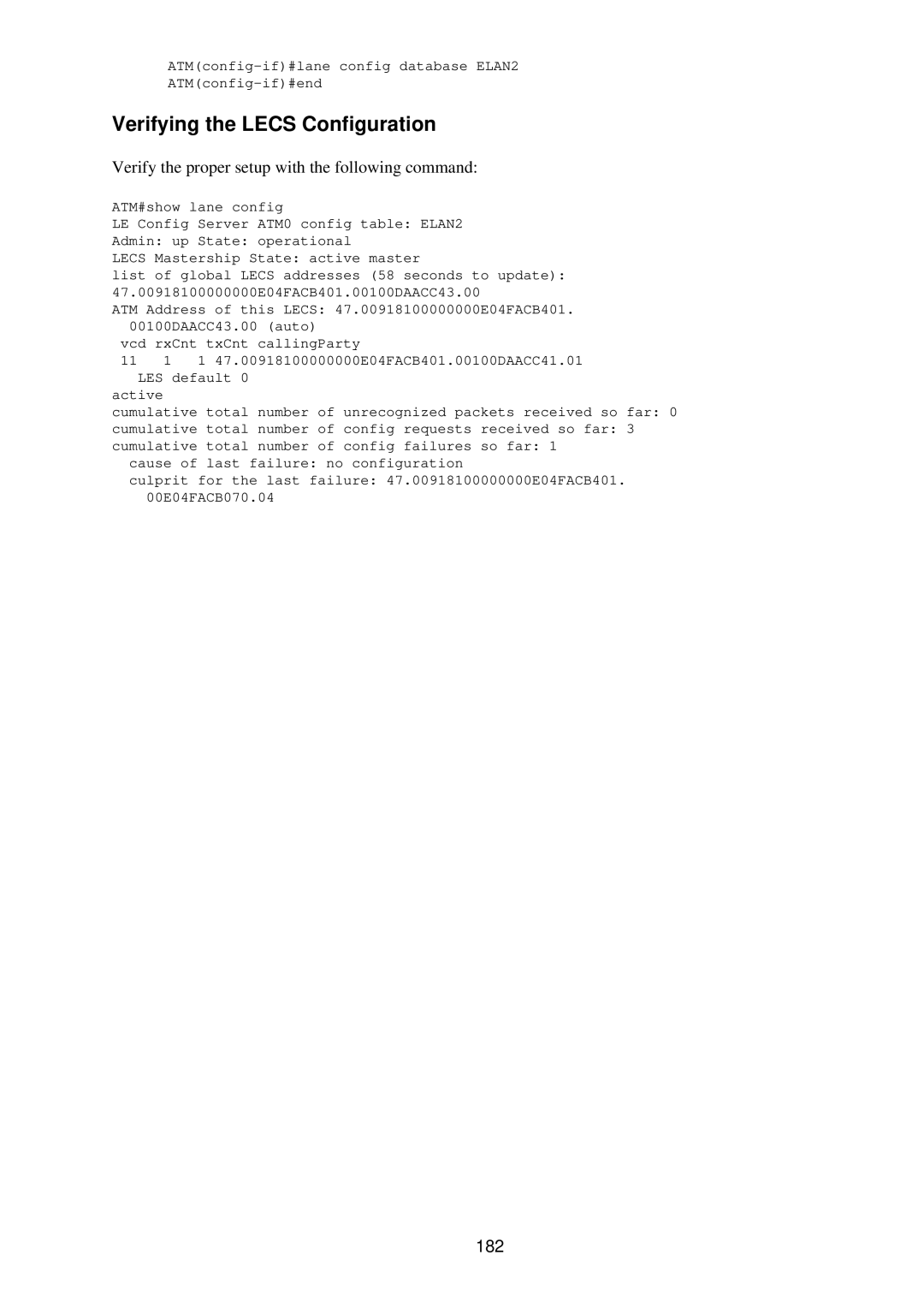 Cisco Systems RJ-45-to-AUX manual Verifying the Lecs Configuration, Verify the proper setup with the following command, 182 