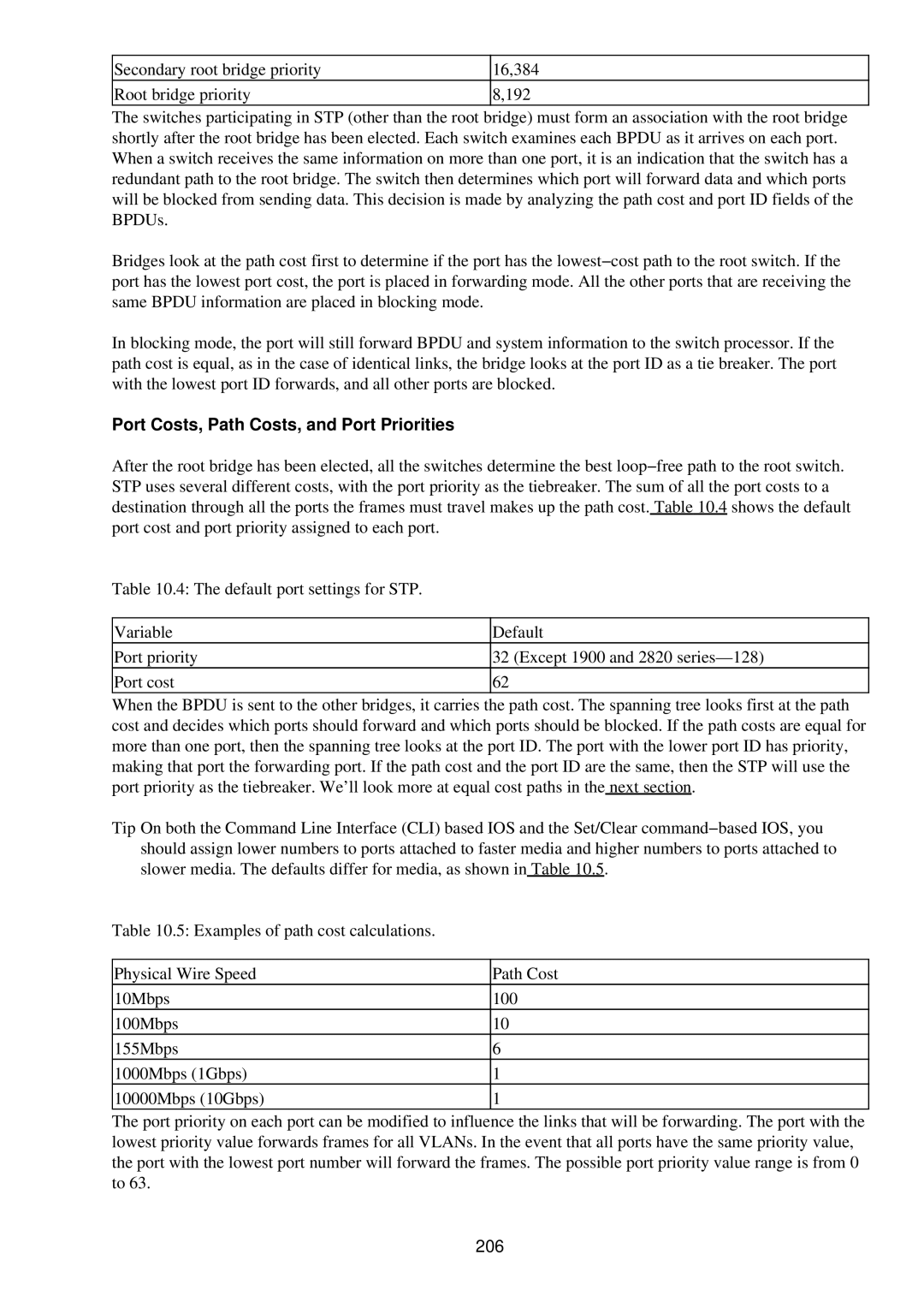 Cisco Systems RJ-45-to-AUX manual Port Costs, Path Costs, and Port Priorities, 206 