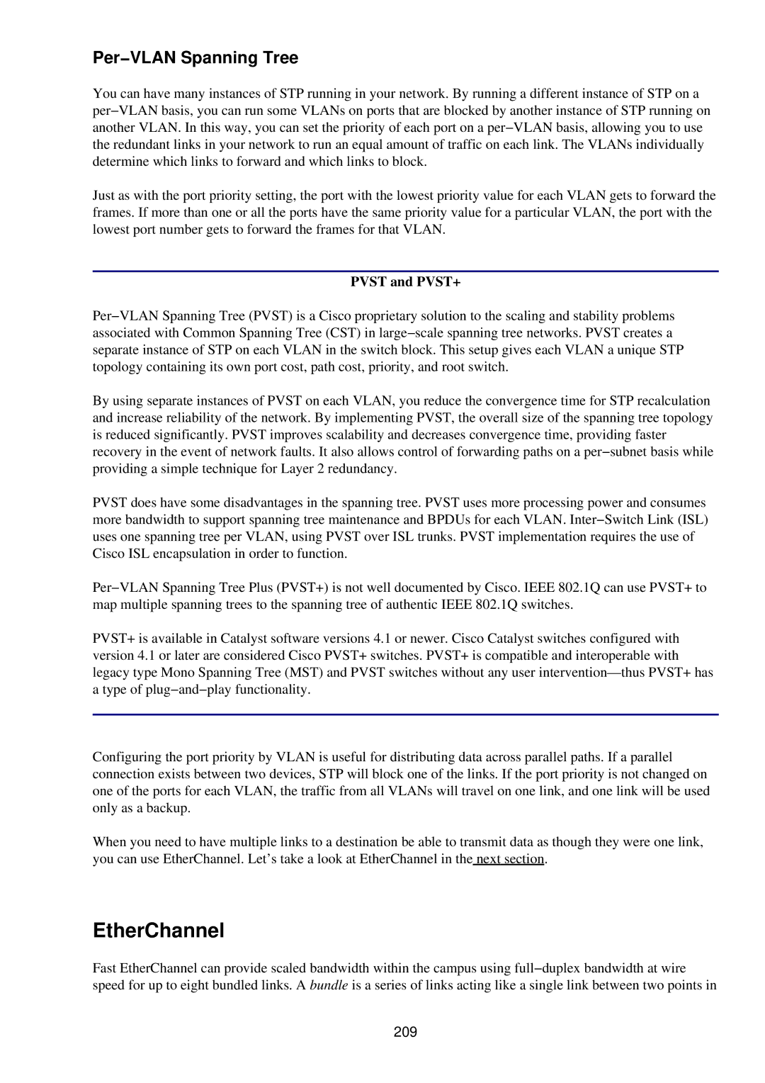 Cisco Systems RJ-45-to-AUX manual EtherChannel, Per−VLAN Spanning Tree, Pvst and PVST+, 209 