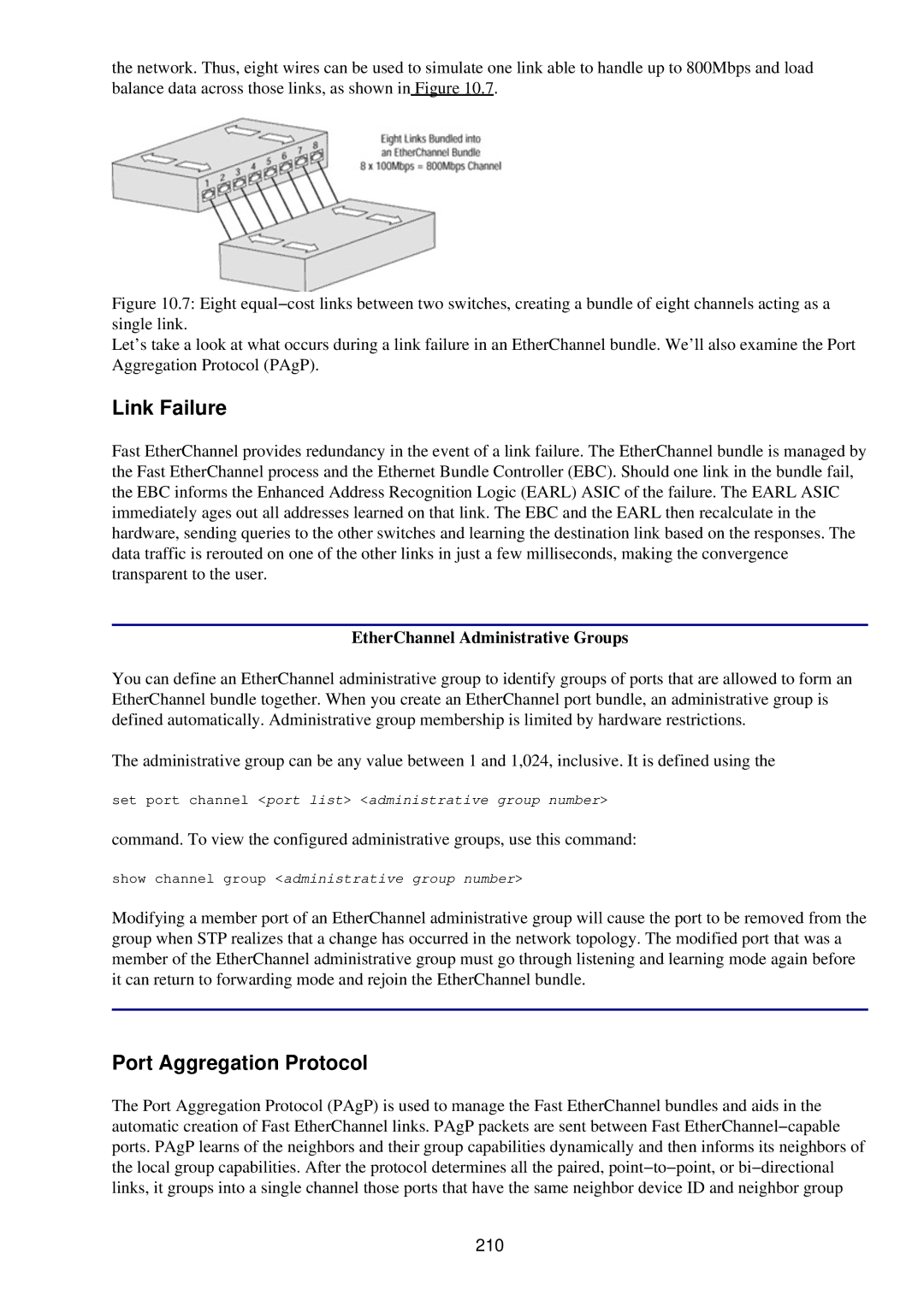 Cisco Systems RJ-45-to-AUX manual Link Failure, Port Aggregation Protocol, EtherChannel Administrative Groups, 210 