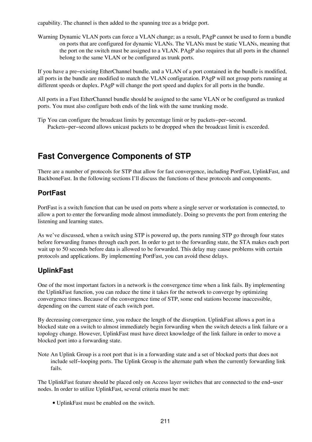 Cisco Systems RJ-45-to-AUX manual Fast Convergence Components of STP, PortFast, UplinkFast, 211 