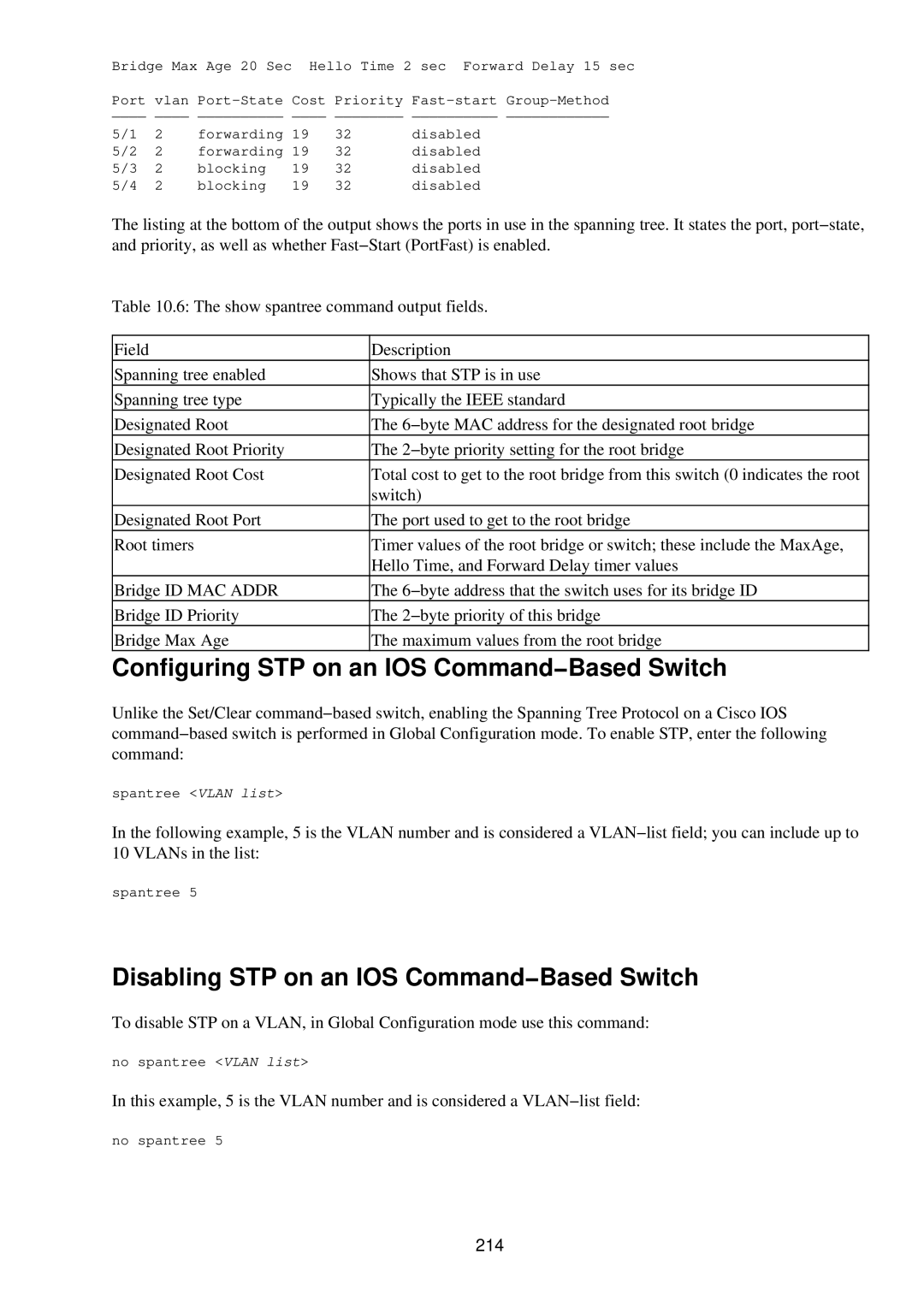 Cisco Systems RJ-45-to-AUX Configuring STP on an IOS Command−Based Switch, Disabling STP on an IOS Command−Based Switch 