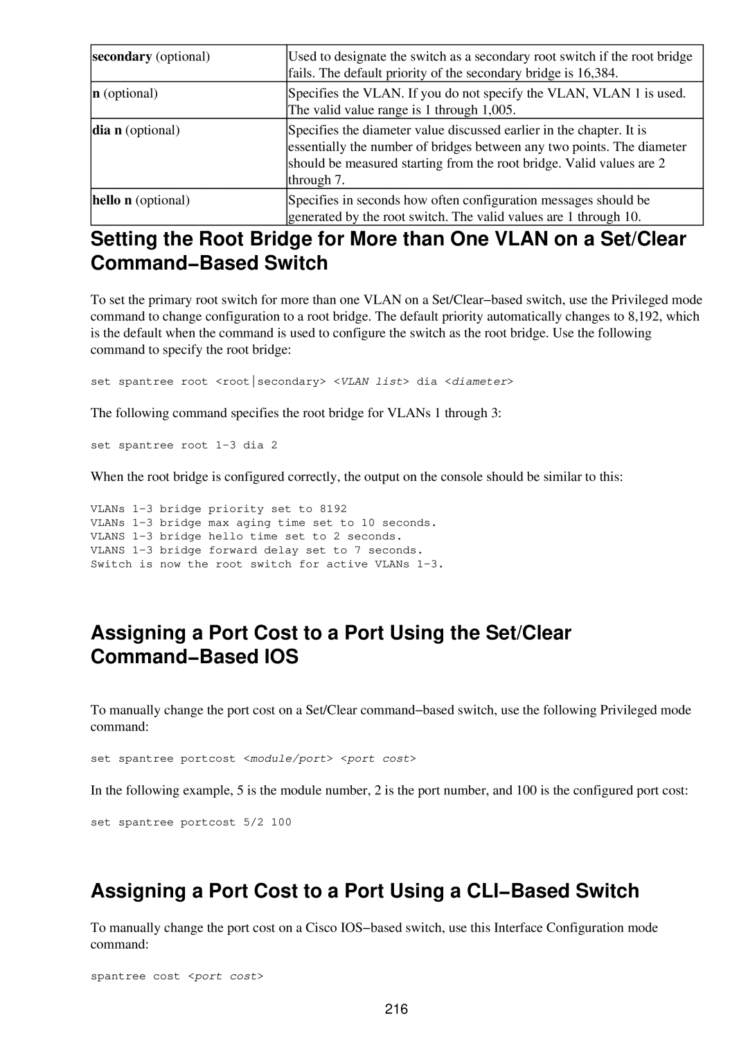 Cisco Systems RJ-45-to-AUX manual Assigning a Port Cost to a Port Using a CLI−Based Switch, Secondary optional, 216 