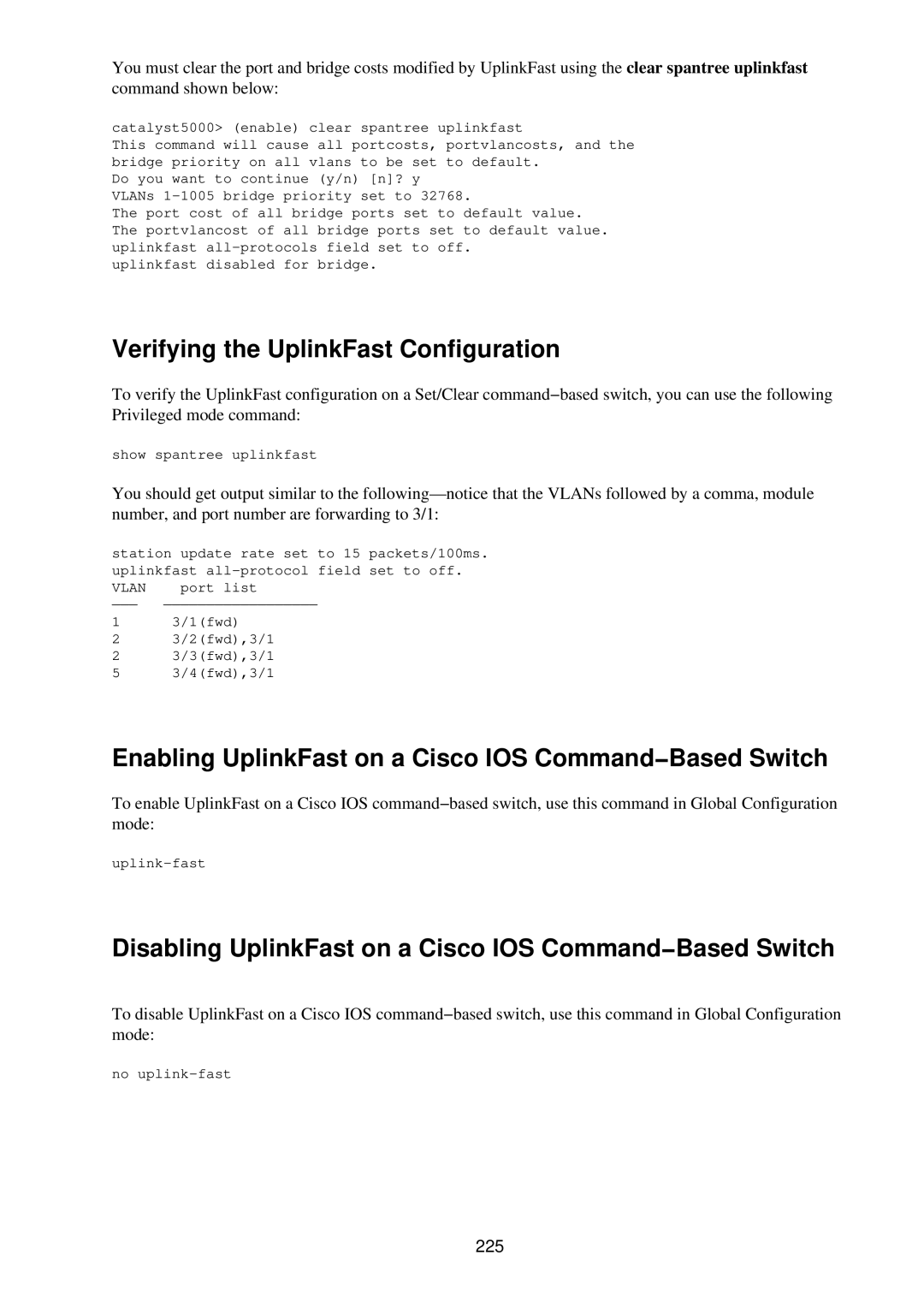 Cisco Systems RJ-45-to-AUX Verifying the UplinkFast Configuration, Enabling UplinkFast on a Cisco IOS Command−Based Switch 