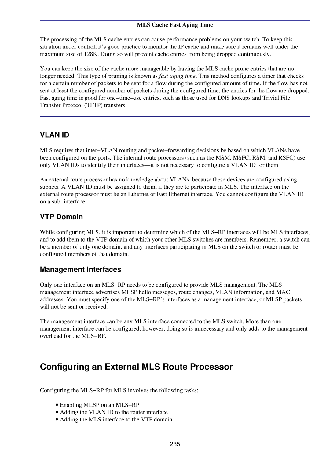 Cisco Systems RJ-45-to-AUX manual Configuring an External MLS Route Processor, VTP Domain, Management Interfaces, 235 