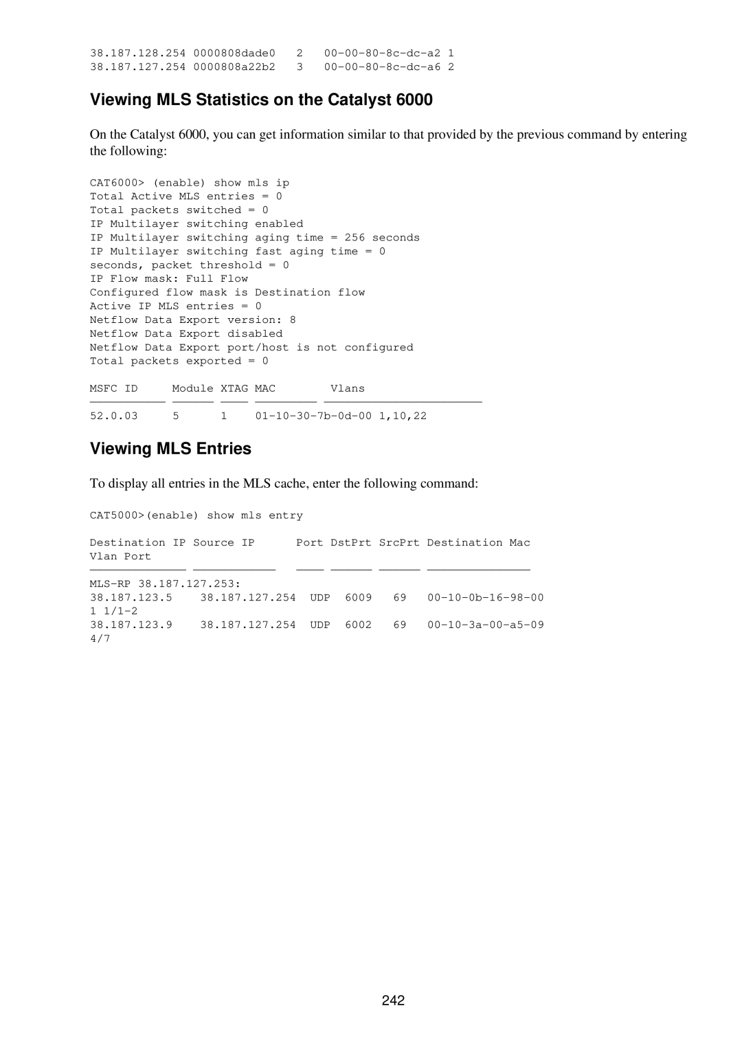 Cisco Systems RJ-45-to-AUX manual Viewing MLS Entries, 242 