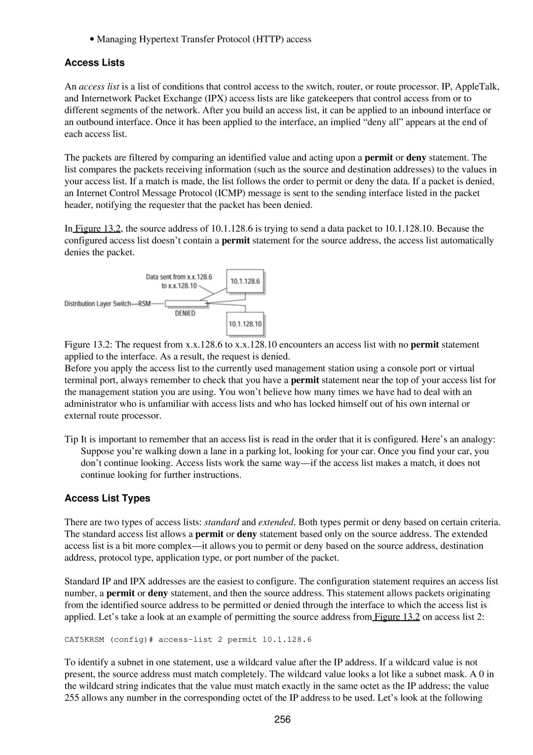 Cisco Systems RJ-45-to-AUX manual ∙ Managing Hypertext Transfer Protocol Http access, Access Lists, Access List Types, 256 