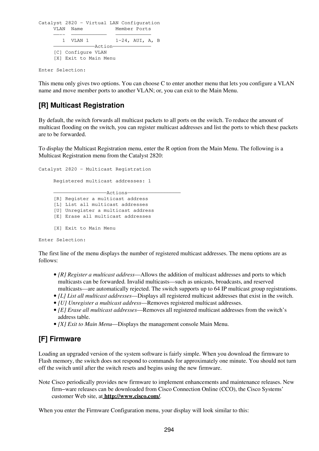 Cisco Systems RJ-45-to-AUX manual Multicast Registration, Firmware, 294 