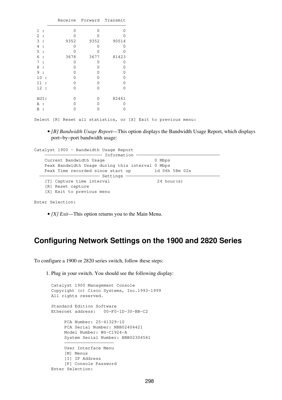 Cisco Systems RJ-45-to-AUX manual Configuring Network Settings on the 1900 and 2820 Series, 298 