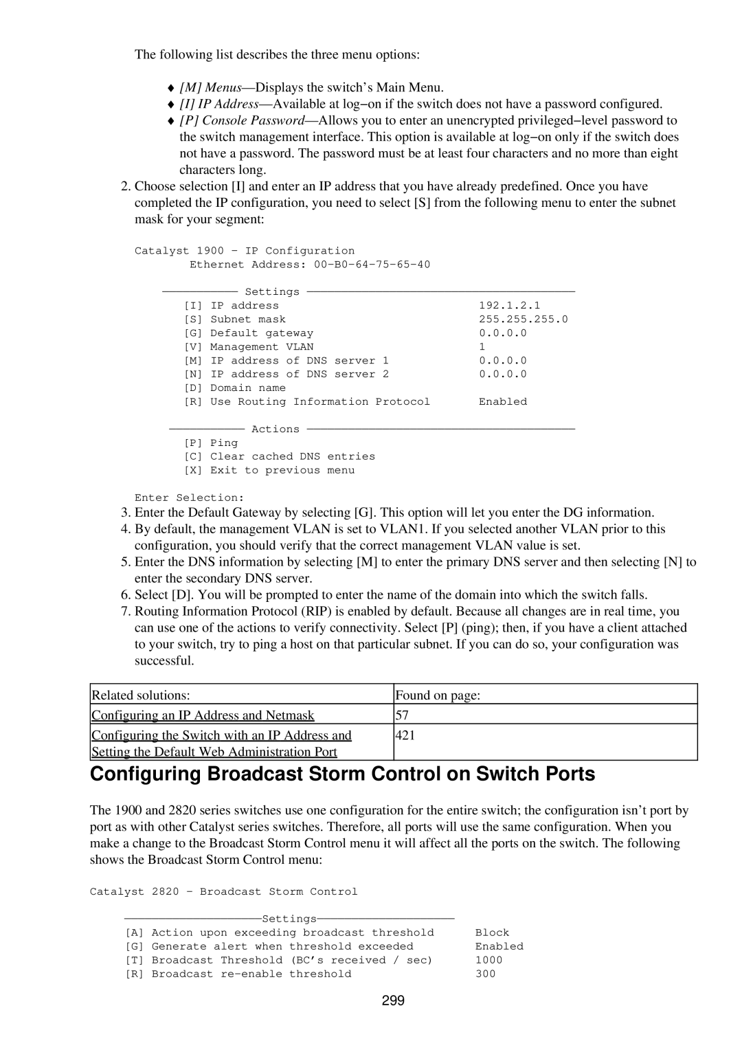 Cisco Systems RJ-45-to-AUX manual Configuring Broadcast Storm Control on Switch Ports, 299 