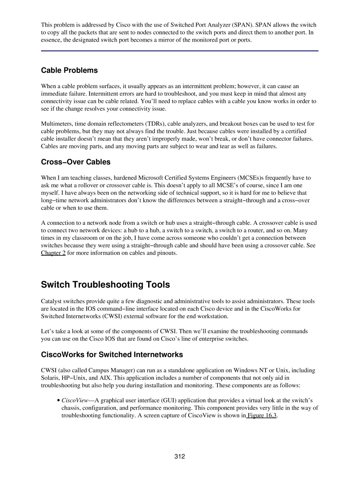 Cisco Systems RJ-45-to-AUX manual Switch Troubleshooting Tools, Cable Problems, Cross−Over Cables, 312 