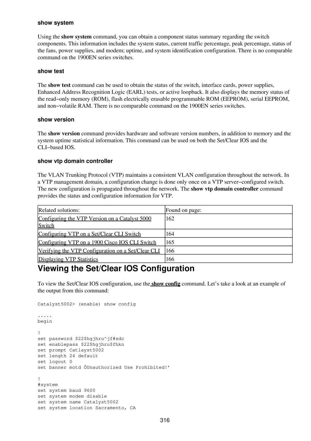 Cisco Systems RJ-45-to-AUX manual Viewing the Set/Clear IOS Configuration, Show system, Show test, Show version 