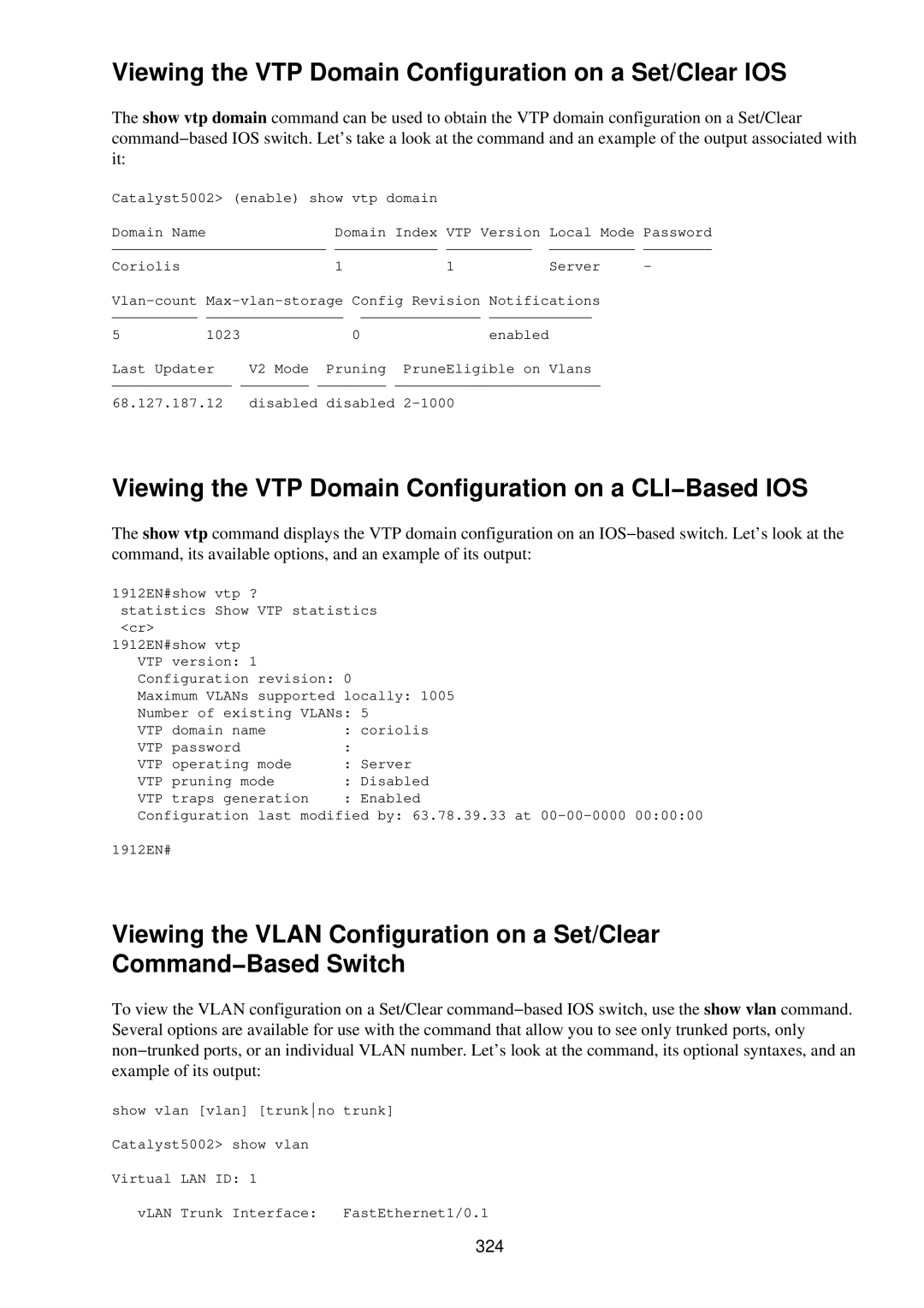 Cisco Systems RJ-45-to-AUX manual Viewing the VTP Domain Configuration on a Set/Clear IOS, 324 