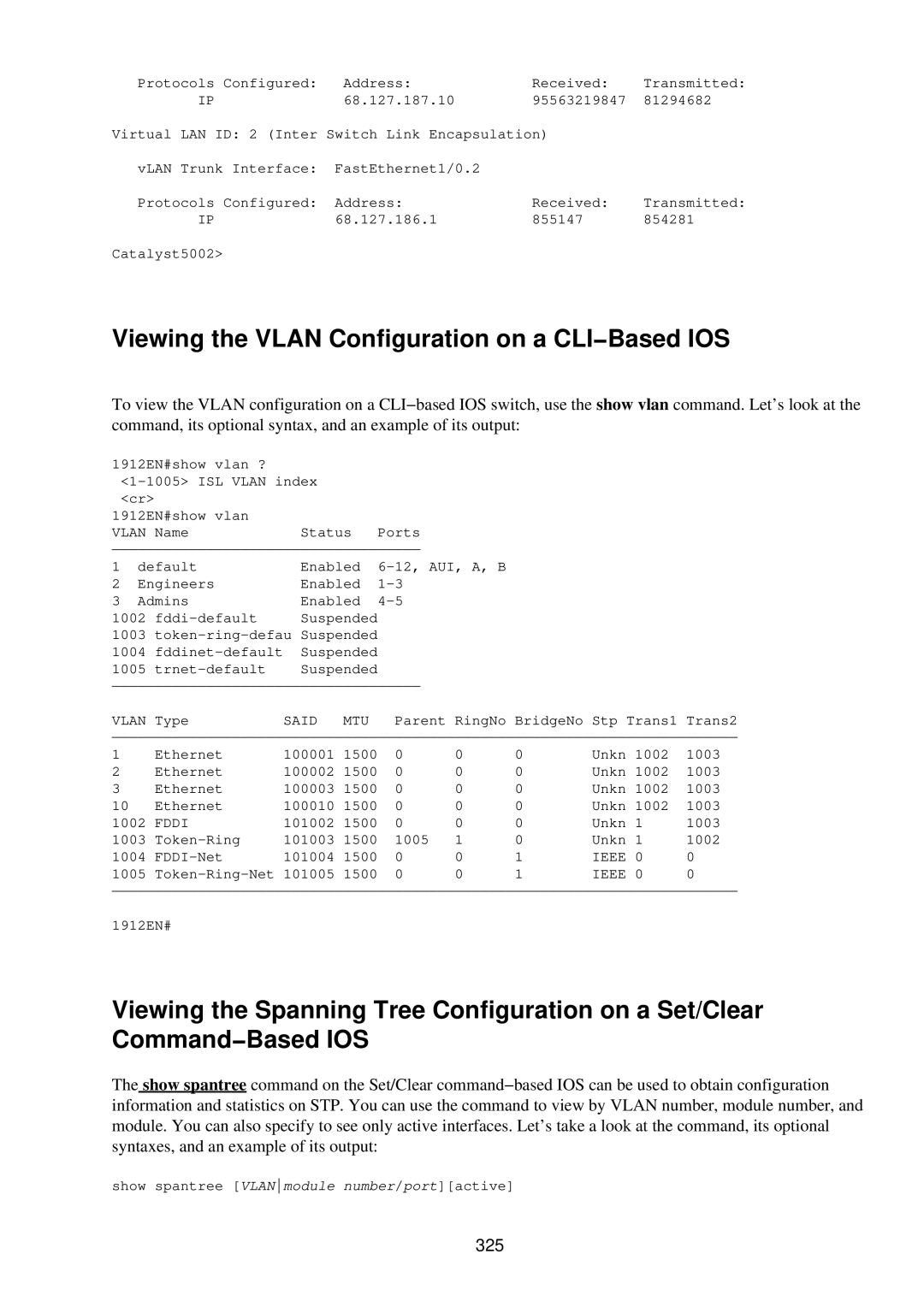 Cisco Systems RJ-45-to-AUX manual Viewing the Vlan Configuration on a CLI−Based IOS, 325 