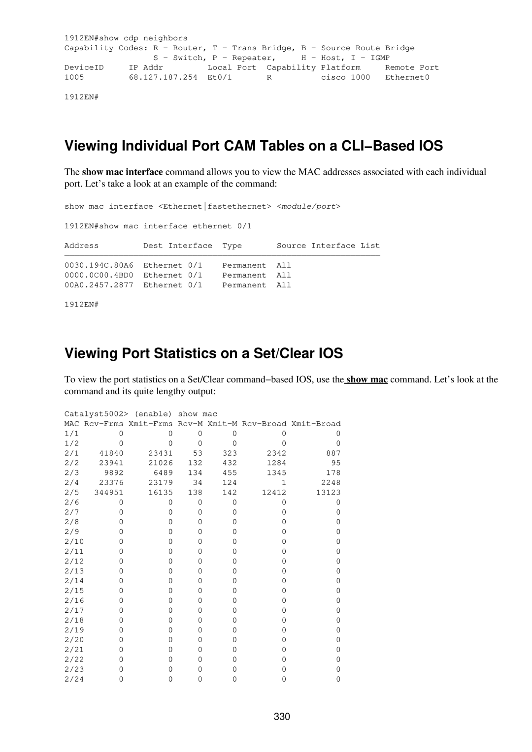 Cisco Systems RJ-45-to-AUX manual Viewing Individual Port CAM Tables on a CLI−Based IOS, 330 