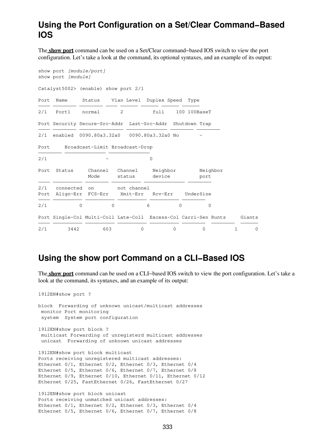 Cisco Systems RJ-45-to-AUX manual Using the Port Configuration on a Set/Clear Command−Based, 333 