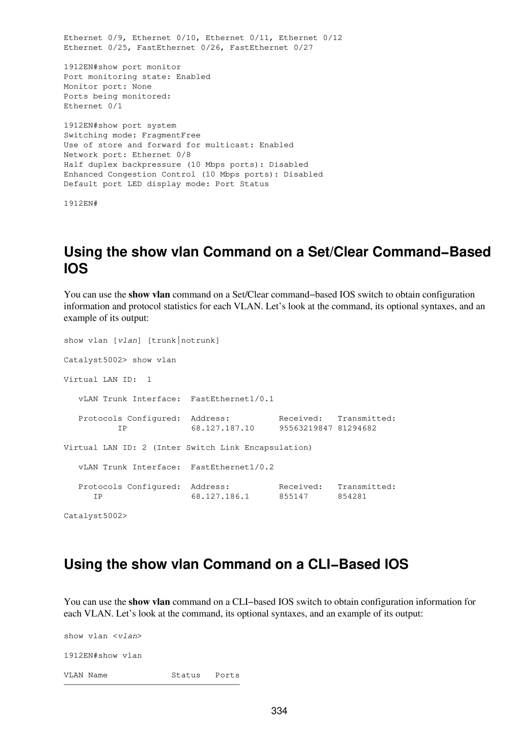 Cisco Systems RJ-45-to-AUX manual Using the show vlan Command on a Set/Clear Command−Based, 334 