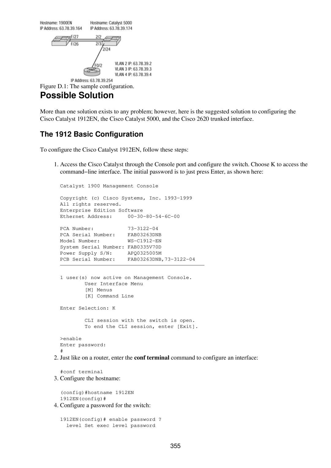 Cisco Systems RJ-45-to-AUX manual Possible Solution, Basic Configuration, Configure a password for the switch, 355 