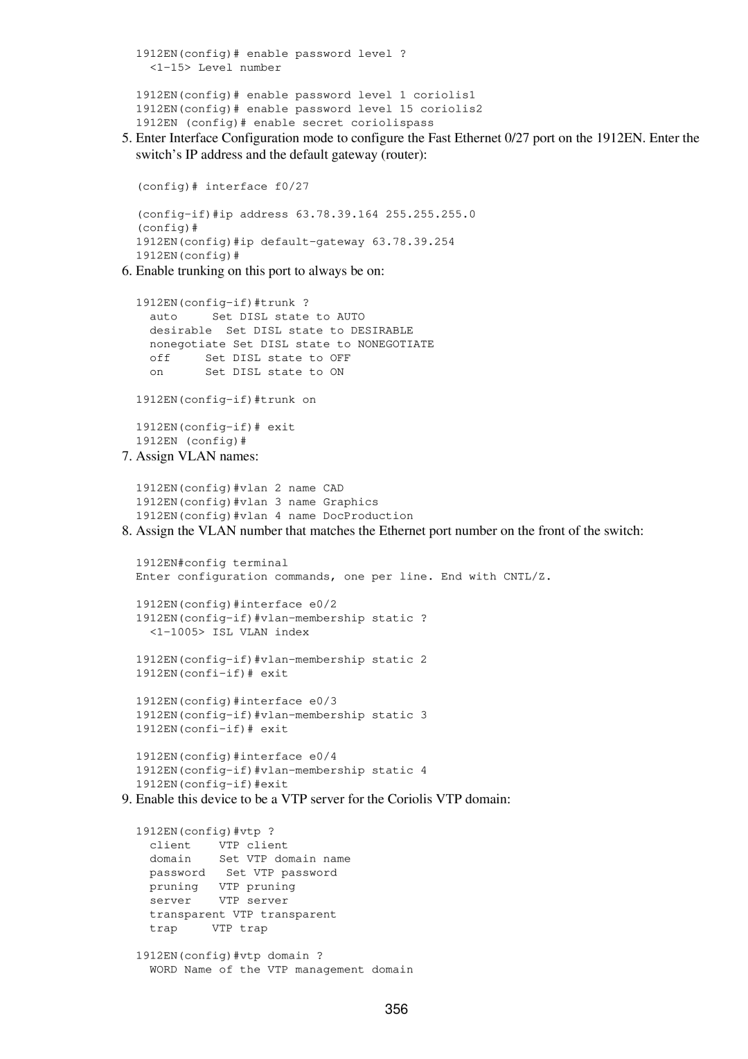 Cisco Systems RJ-45-to-AUX manual Enable trunking on this port to always be on, Assign Vlan names, 356 