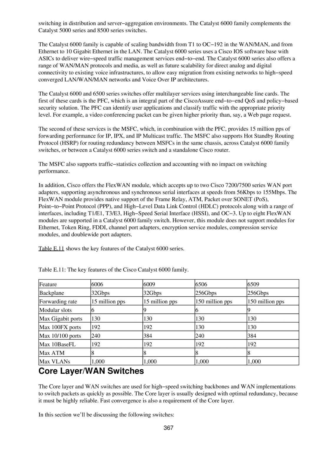 Cisco Systems RJ-45-to-AUX manual Core Layer/WAN Switches, 367 