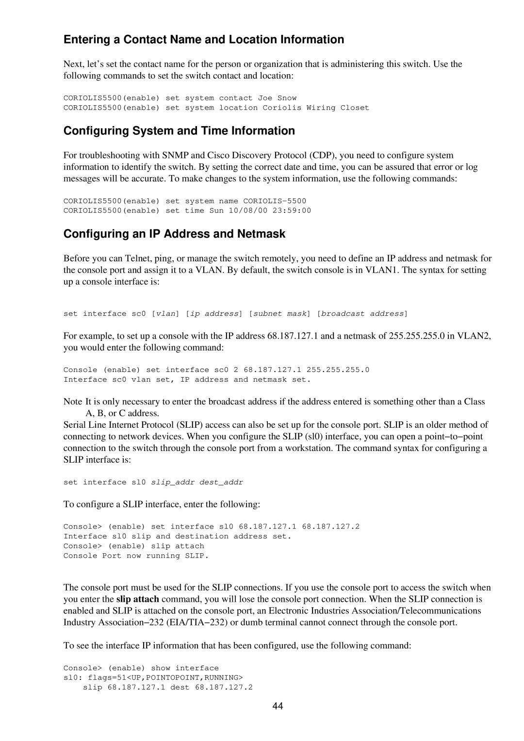 Cisco Systems RJ-45-to-AUX manual Entering a Contact Name and Location Information, Configuring System and Time Information 