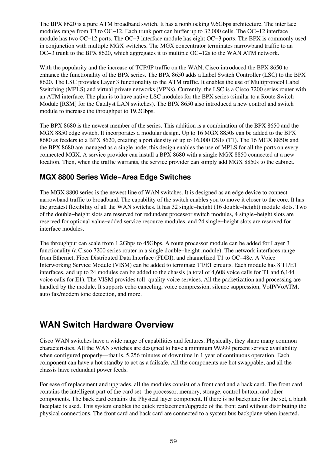 Cisco Systems RJ-45-to-AUX manual WAN Switch Hardware Overview, MGX 8800 Series Wide−Area Edge Switches 