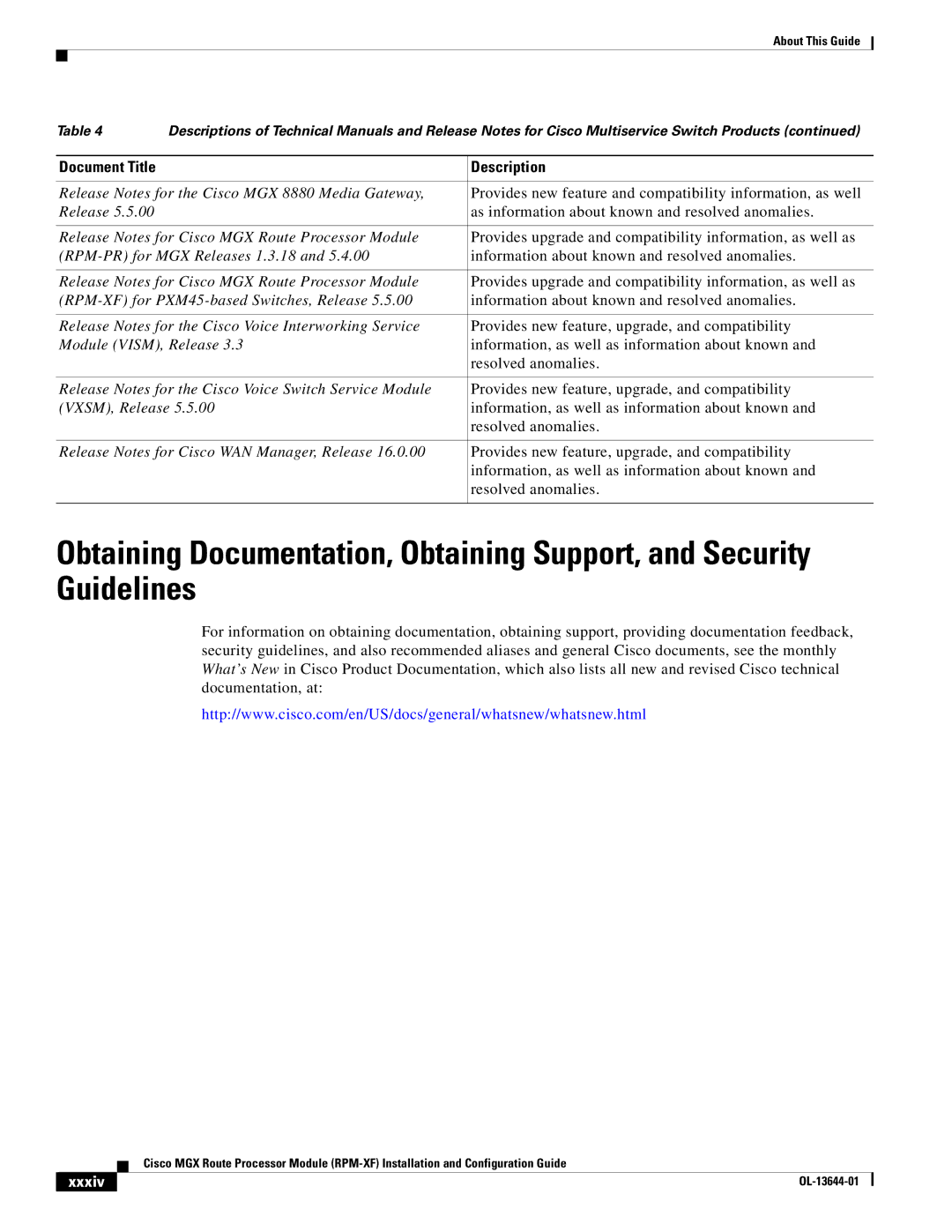 Cisco Systems RPM-XF specifications Xxxiv 