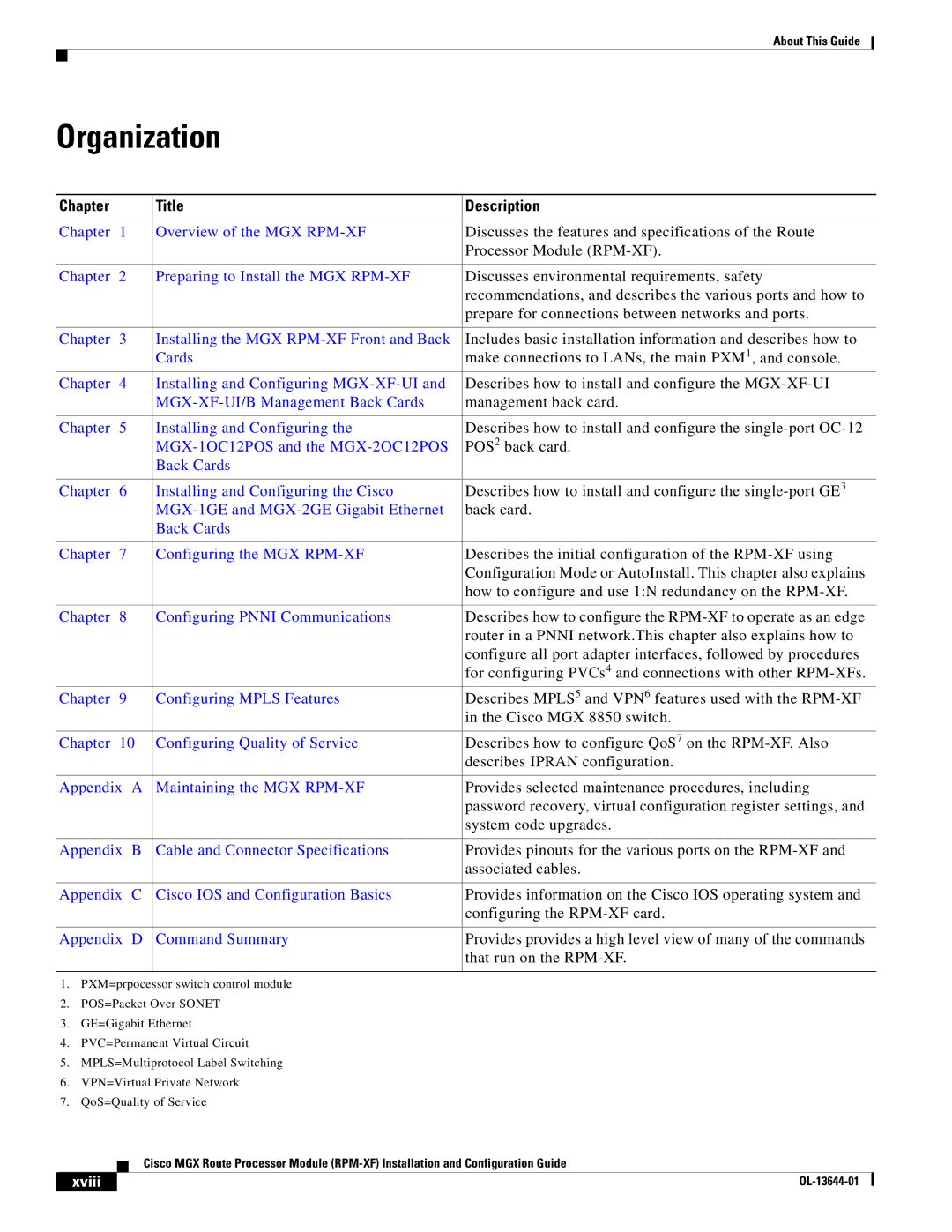 Cisco Systems RPM-XF specifications Organization, Xviii 