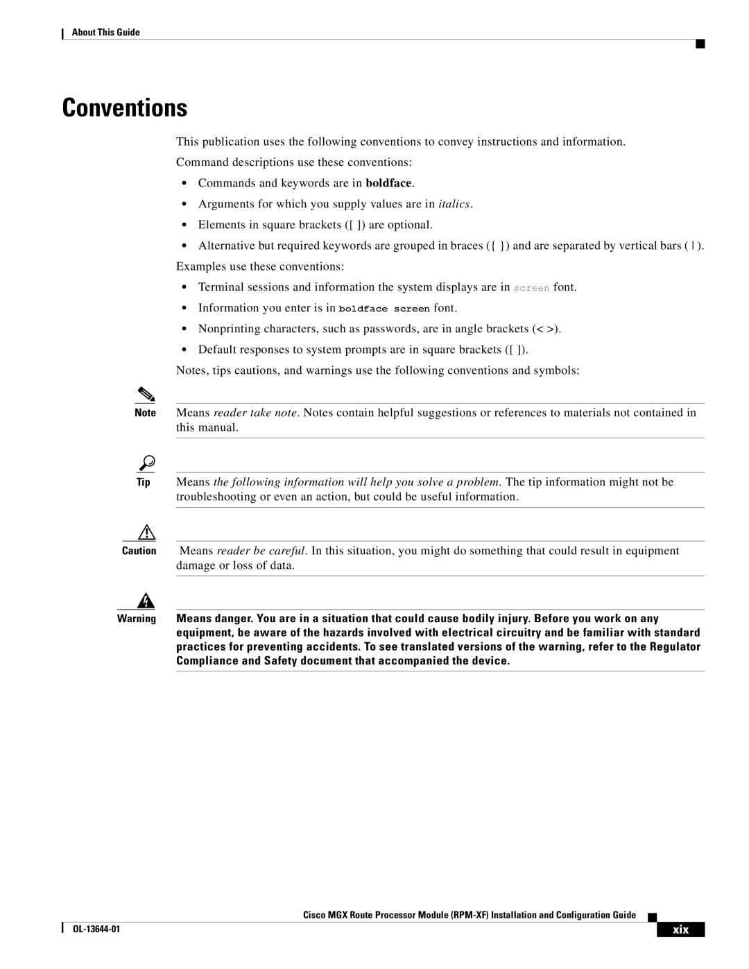 Cisco Systems RPM-XF specifications Conventions, Xix 