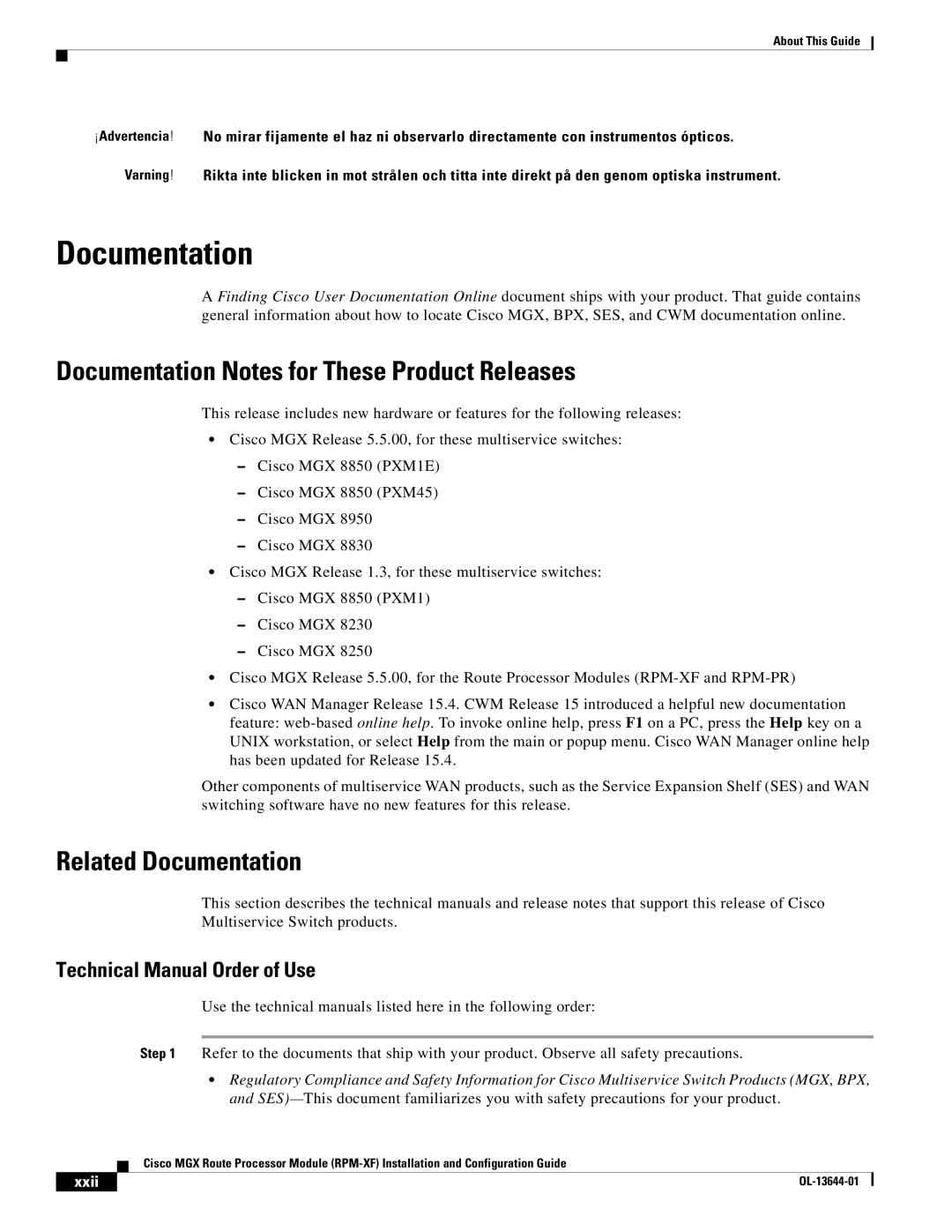 Cisco Systems RPM-XF specifications Documentation, Xxii 