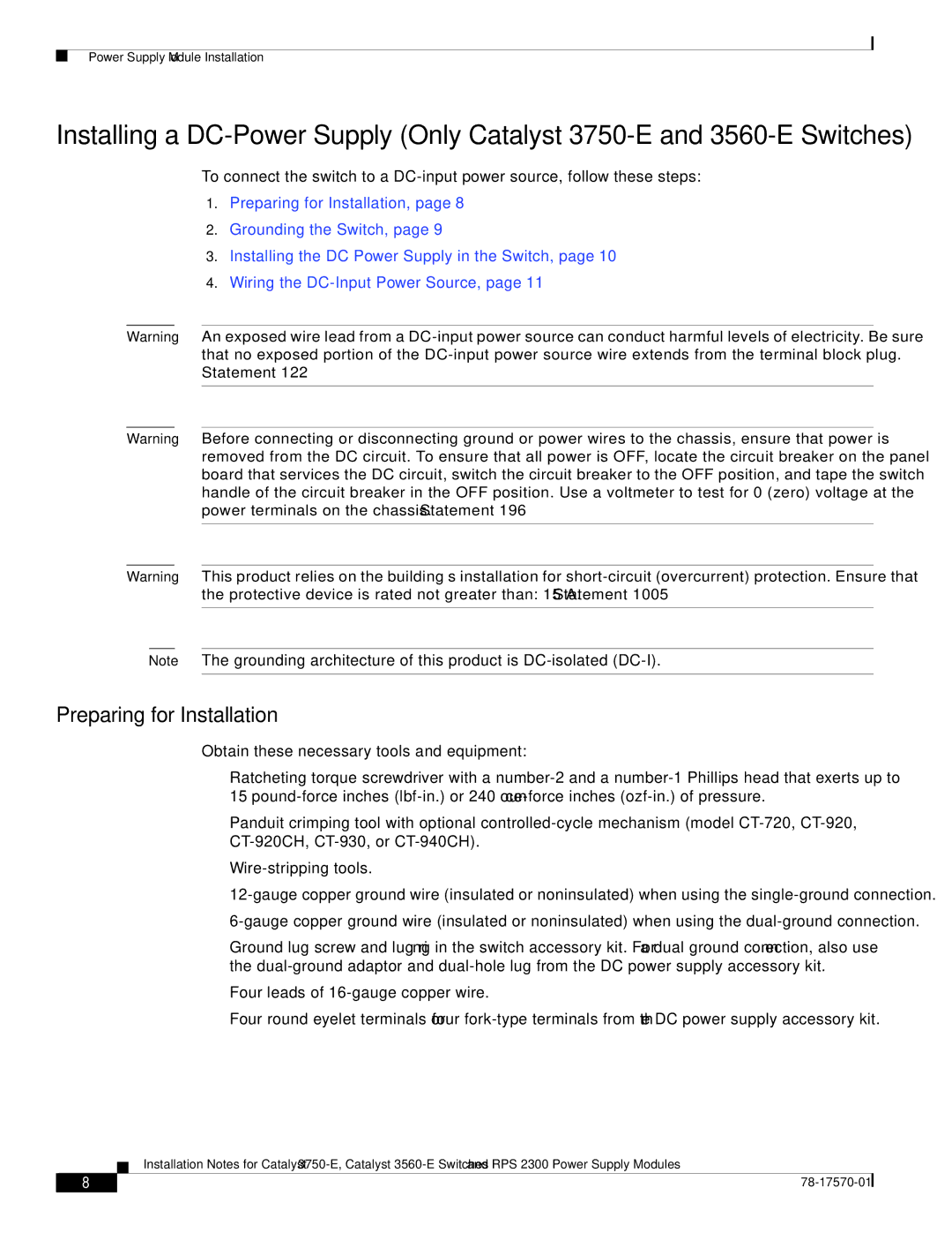 Cisco Systems 3750-E, RPS 2300, 3560-E technical specifications Preparing for Installation 