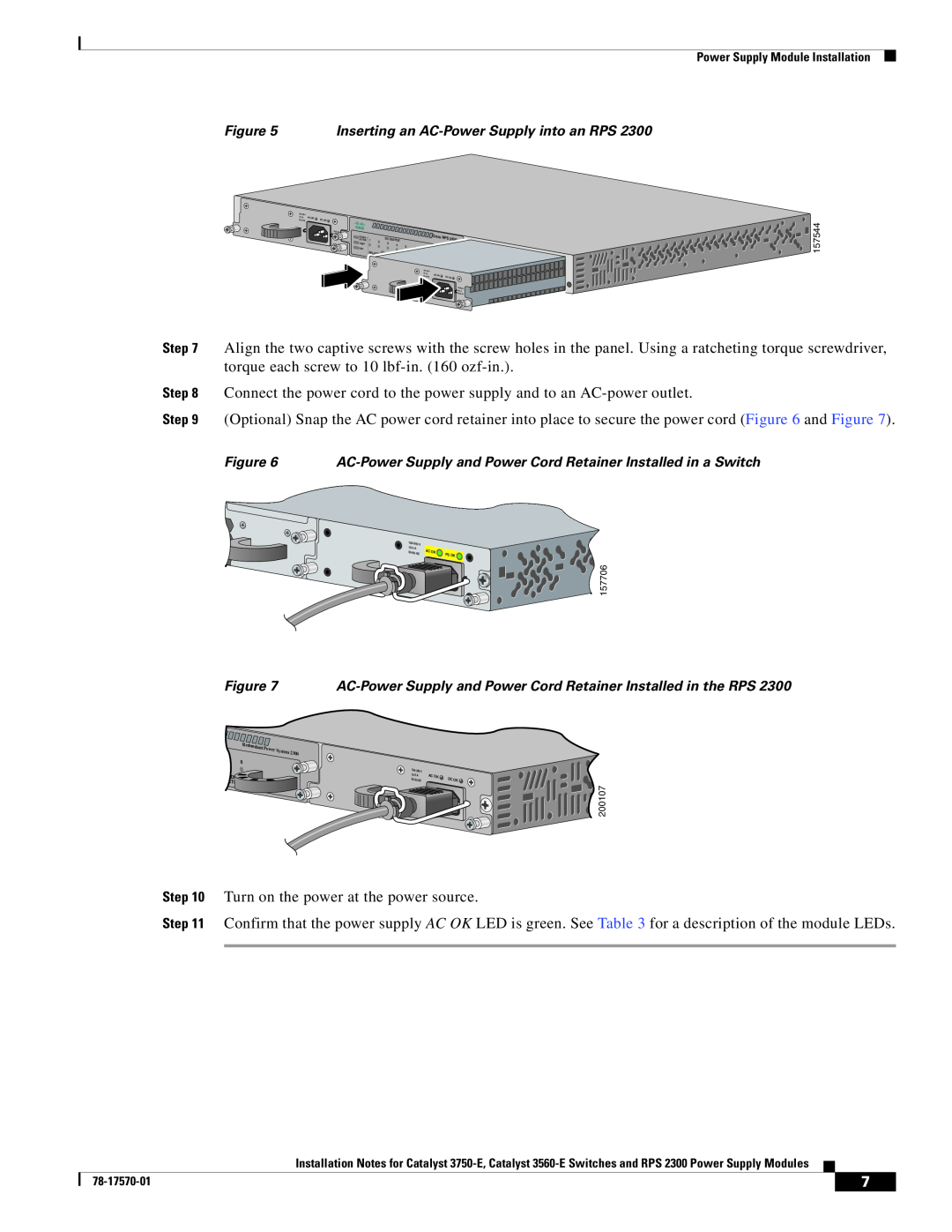 Cisco Systems 3560-E, RPS 2300, 3750-E technical specifications torque each screw to 10 lbf-in. 160 ozf-in 