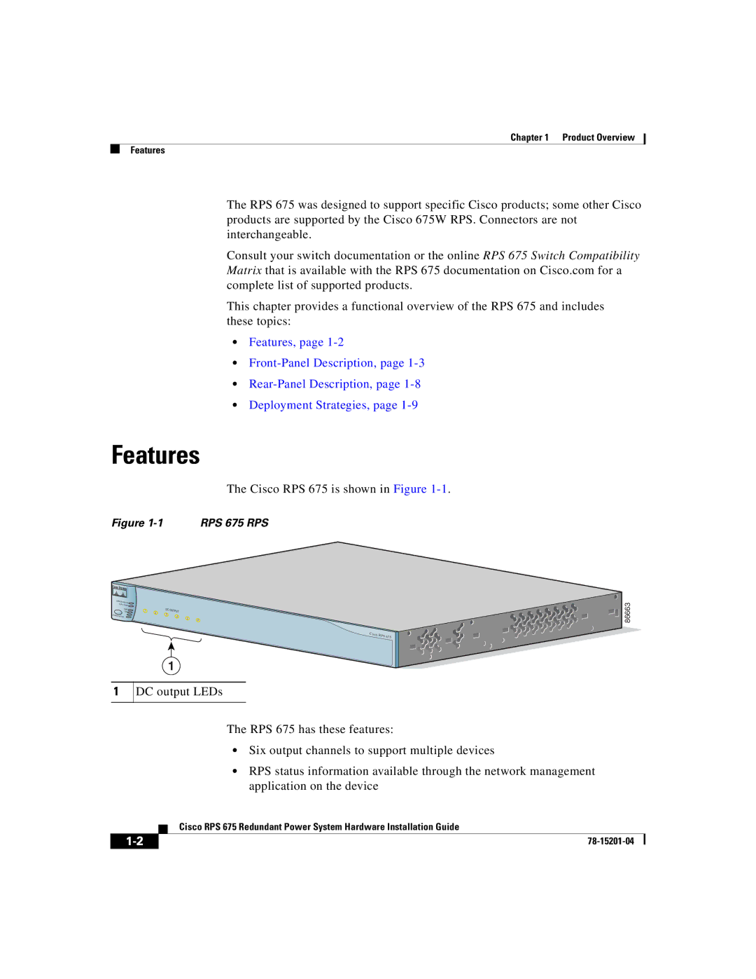 Cisco Systems RPS 675 manual Features 