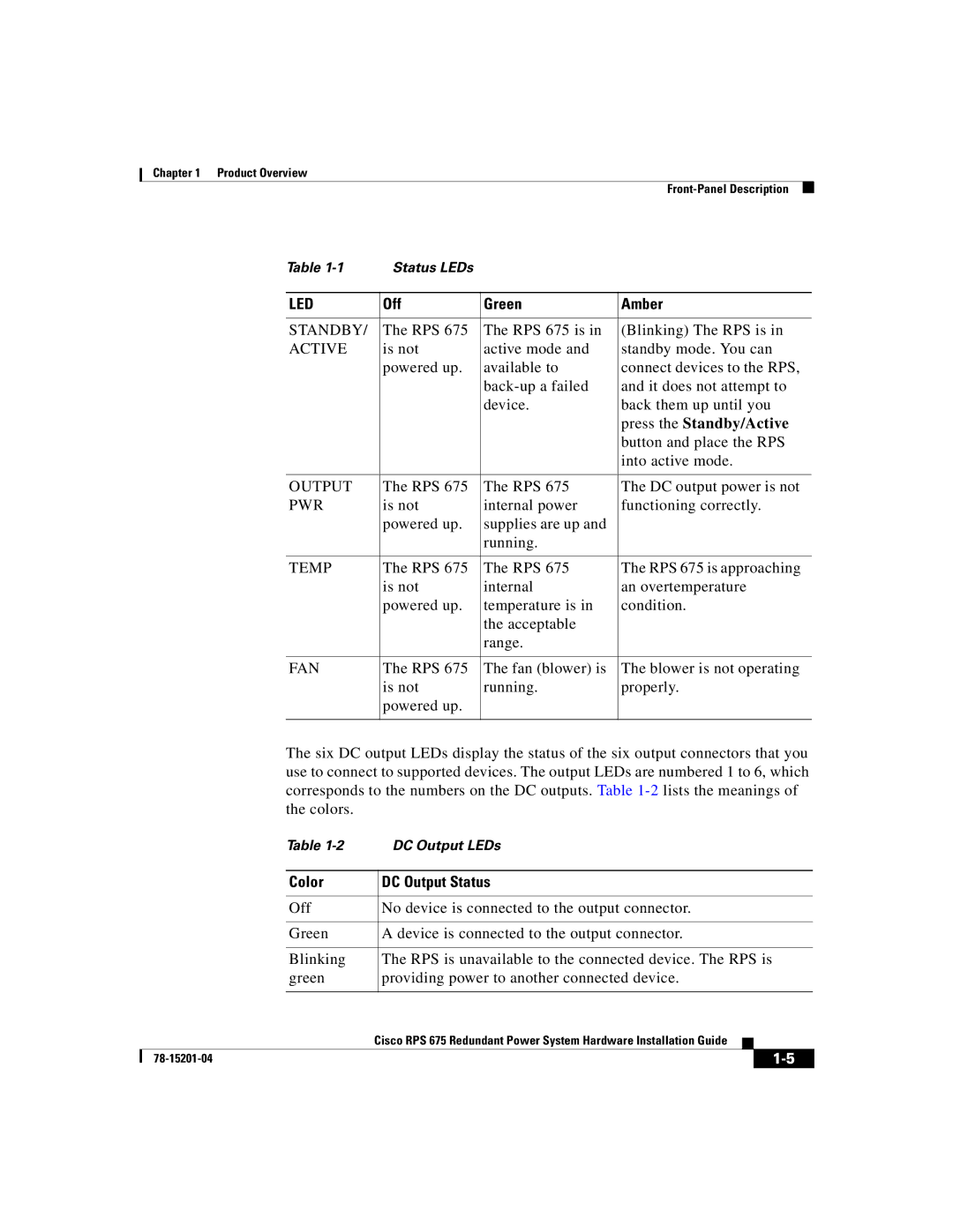 Cisco Systems RPS 675 manual Led 