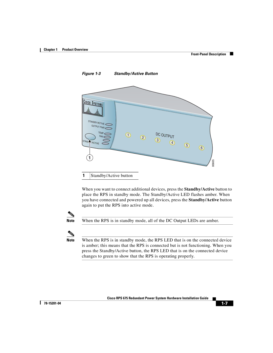 Cisco Systems RPS 675 manual Standby/Active Button 