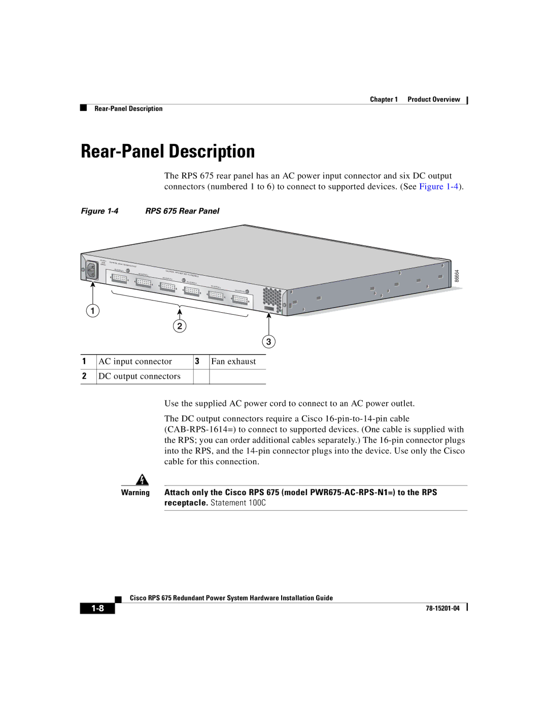 Cisco Systems manual Rear-Panel Description, RPS 675 Rear Panel 