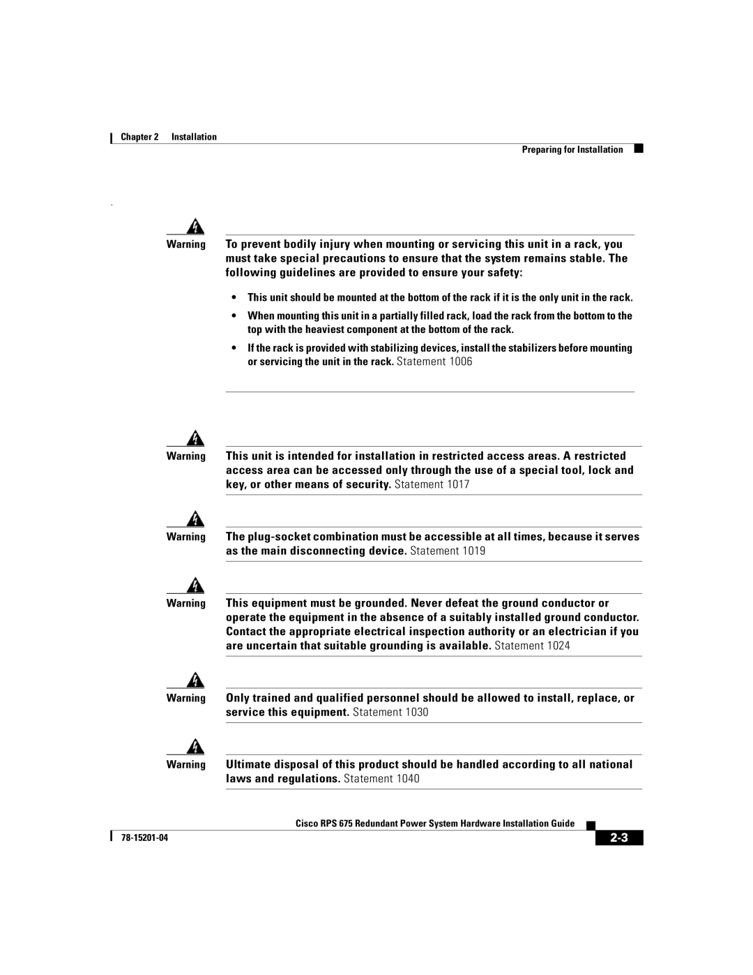 Cisco Systems RPS 675 manual Installation Preparing for Installation 