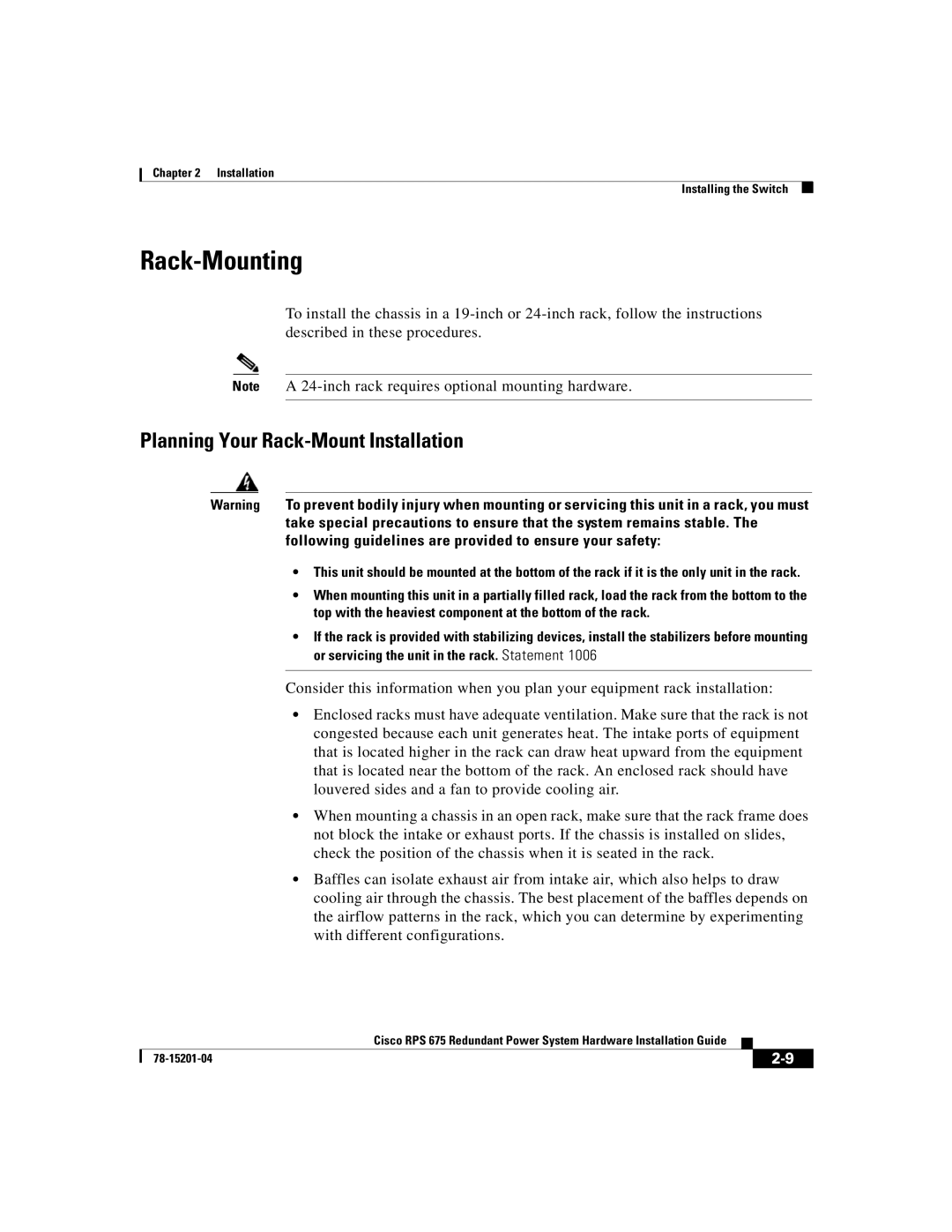 Cisco Systems RPS 675 manual Rack-Mounting 