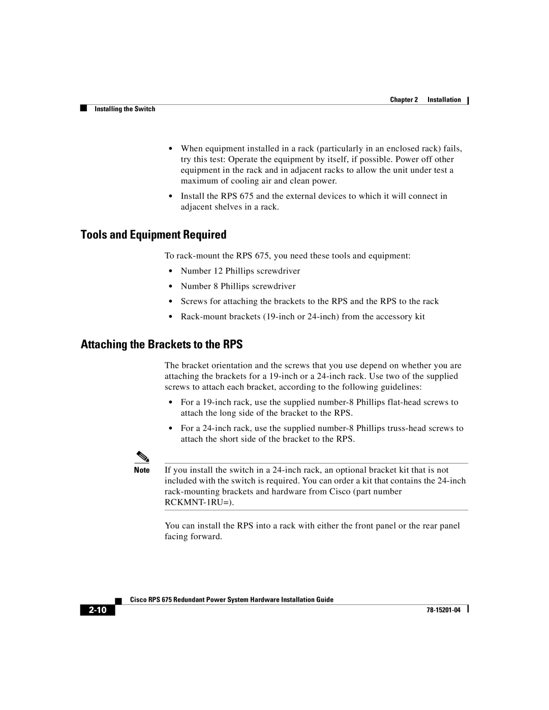 Cisco Systems RPS 675 manual Tools and Equipment Required 