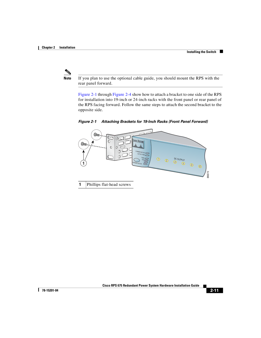 Cisco Systems RPS 675 manual Phillips flat-head screws 