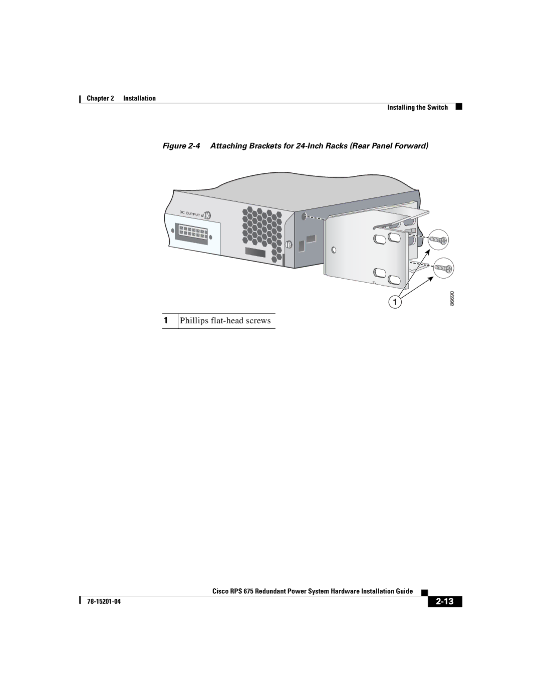 Cisco Systems RPS 675 manual Attaching Brackets for 24-Inch Racks Rear Panel Forward 