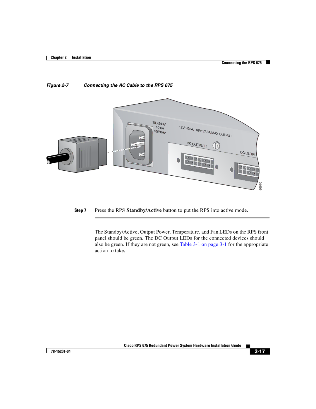 Cisco Systems RPS 675 manual Connecting the AC Cable to the RPS 